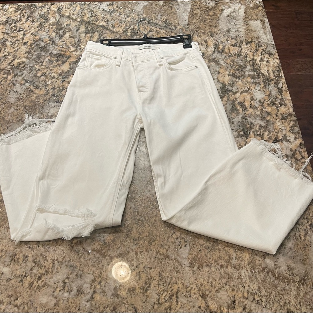 Hudson Jeans High Rise White Denim Jeans Rosie Ripped Wide Leg Crop Size 29